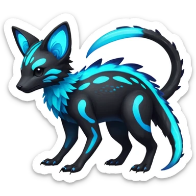 Rare realistic dark-neon glowing bioluminescent edgy badass epic pretty beautiful handsome gorgeous aesthetic colorful vibrant Vernid-Trico-species-Fakemon-creature by LiLaiRa, 4 legs, 1 tail, random markings, (full body) sticker
