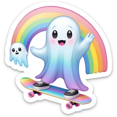  pastel rainbow kawaii ghost skateboarding  sticker