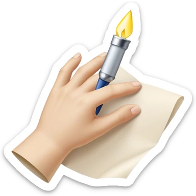 **Image Description:**  
A glowing hand emerges from a piece of paper, holding out a pen. The present self reaches for it, symbolizing the moment of taking action and breaking free from procrastination. sticker