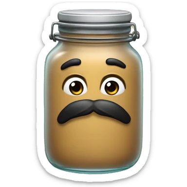 Anthropomorphic Mexican glass jar with a black beard tan skin sticker
