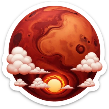 Crimson red planet with clouds sticker