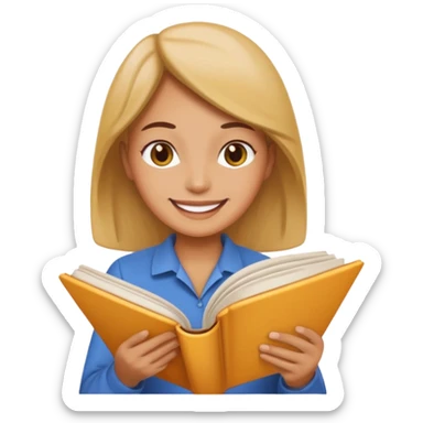 a smiling face reading a cookbook, emoji style sticker