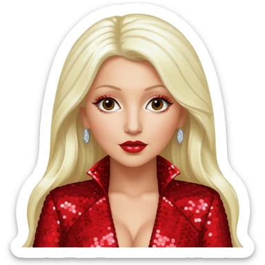 Christina Aguilera with long platinum blonde hair, red sequin outfit sticker