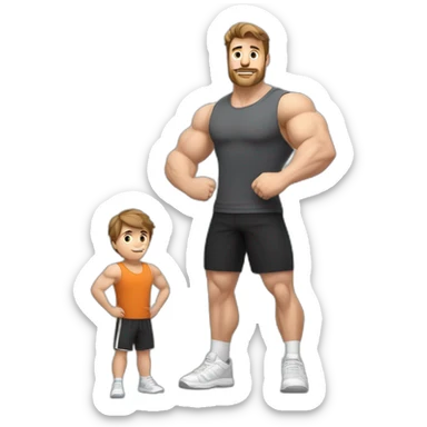 Full height Actively gesturing with hands Pale skinned Fit Man With the biceps and brown hair in dark gray Sleeveless Mike, black oversize sports shorts, watch and white Sneakers sticker