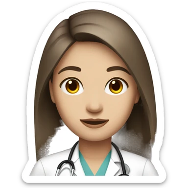 Beautiful doctor with brunette long hair with fair skin, black eye color sticker