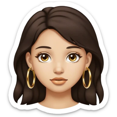 Dark brown hair girl with gold hoops  sticker