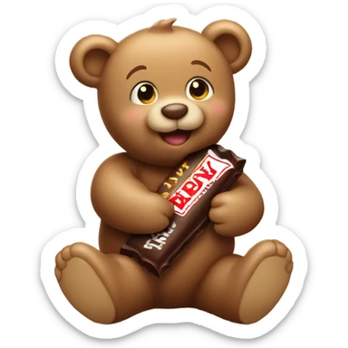 Light brown baby teddy bear eating a chocolate bar cute sticker
