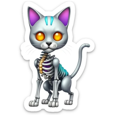 A colorful epic shiny cool edgy skeletal cat, full body sticker