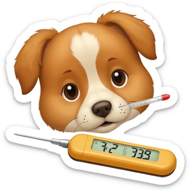 A sick dog lying down with a thermometer beside it, indicating a fever.
Cute but gentle style, warm colors, conveying concern and care. sticker