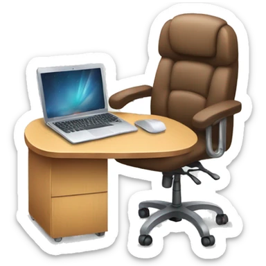 A cute desk with a laptop and notebook on it with an office chair sticker