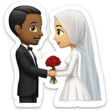 hijabi girl and white boy with black hair getting married sticker