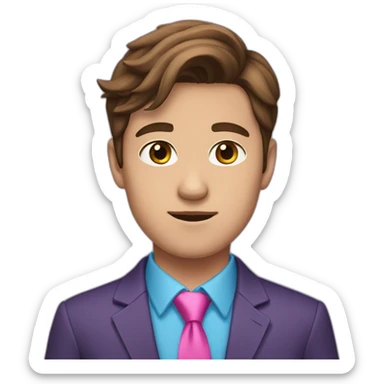 Brown haired teen guy in purple suit blue shirt and pink tie sticker