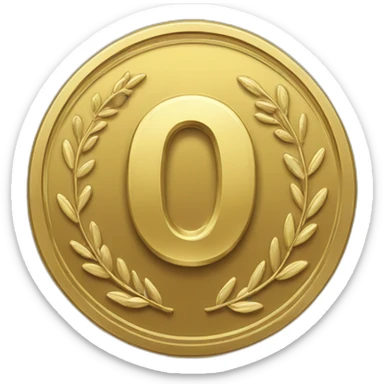 gold coin with large "0" label in center and laurel sticker