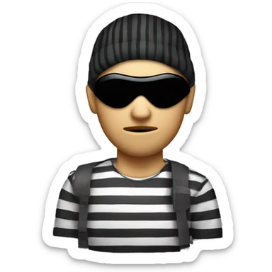 A thief with a striped shirt a money bag and a black eye mask sticker