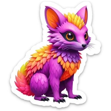 Tropical futuristic lush warm-colored neon-colored Fakémon-Trico-creature sticker
