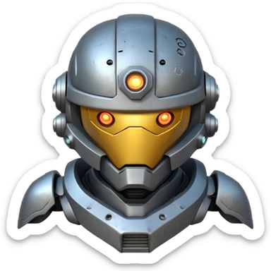 futuristic war robot portrait, head and shoulders only, glowing eyes, detailed helmet faceplate, armor collar, sci-fi metal textures, 3D cartoon, mobile game icon style, clean background, no text, no watermark
 sticker