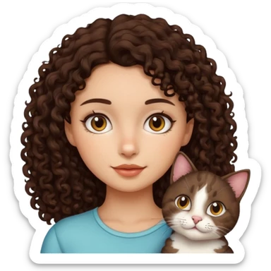 Kedi seven ,saçları koyu kahverengi ,kıvırcık saçlı kız sticker