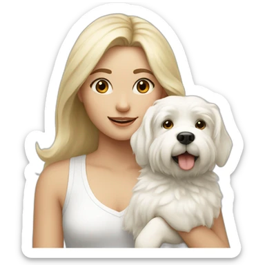 Blonde girl with white fluffy dog sticker