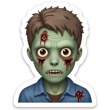Zombie with lil bit curly medium brown hair in wolf cut hair style sticker