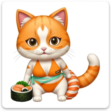 funny cat wearing a bikini made of sushi sticker
