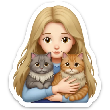 A long-haired girl hugs a British longhair cat tightly sticker