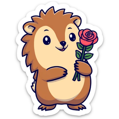 hedgehog with a bouquet of roses sticker