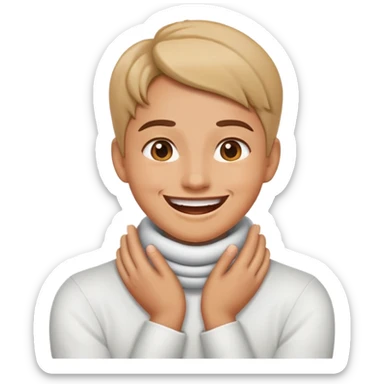 Person with hands crossed around their neck smiling with mouth open  sticker