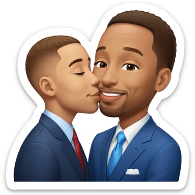 Stephen A Smith kissing a light skin man with a fade sticker