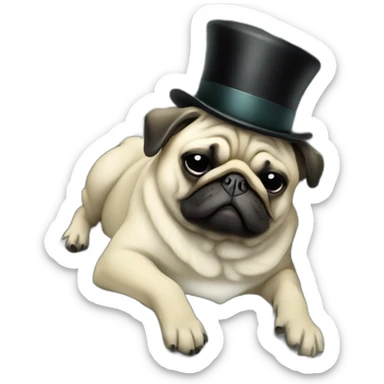 Pug with a top hat sleeping on a pile of money sticker
