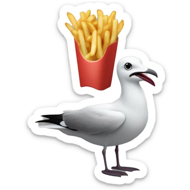 Black billed seagull with fries sticker