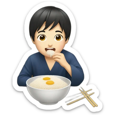 japanese boy eating rice sticker