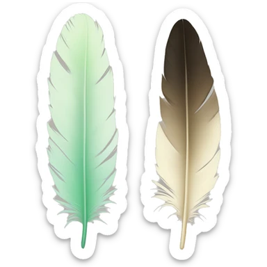 Two bird feathers one pale green and the other cream sticker