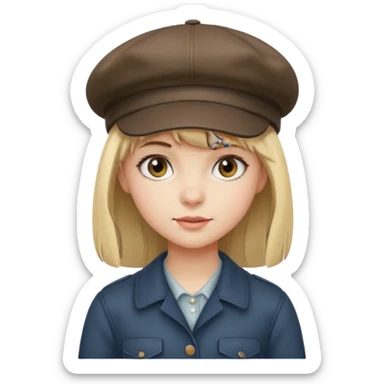 pinterst girl with heavy bang and newsboy cap on her hat sticker