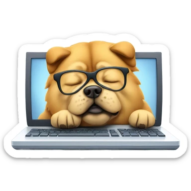 chow chow with glasses sleeping on computer sticker