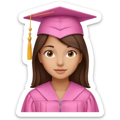BRunette girl emoji with pink graduation cap sticker