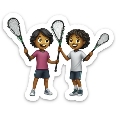 two kids holding lacrosse sticks excited to see each other sticker