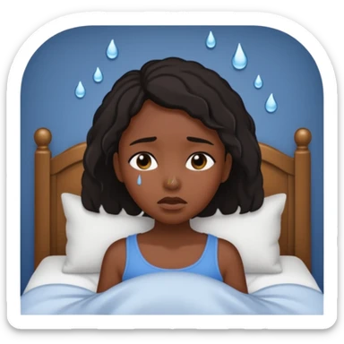 Black girl in a big bed by herself crying sticker