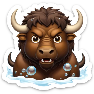 Angry buffalo in the water blowing bubbles  sticker