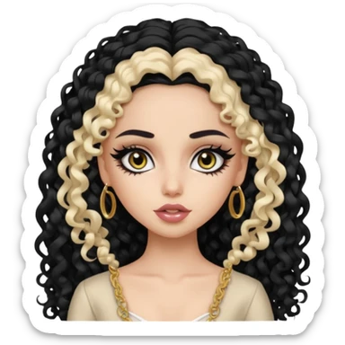 Pale Saudi beauty, pretty bratz baddie, black eyeliner, curly long hair sticker