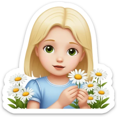 Little girl picking daisys sticker