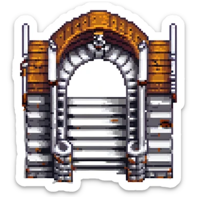 Pixel art fantasy gate with Escher-like interlocking stairs and arches, optical illusion, isometric, no text sticker