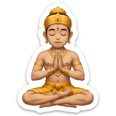 Hanuman ji seated and praying with close eyes with golden mukut and only in dhoti no upper wearings sticker