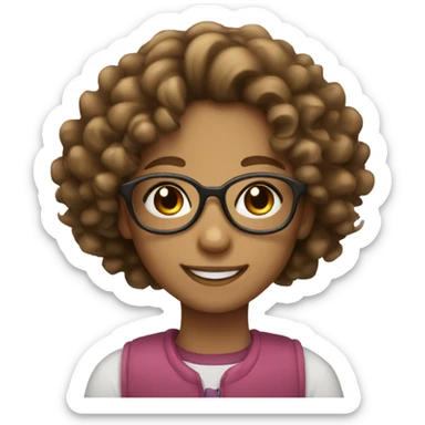 smiling girl with glasses light brown eyes and very curly hair sticker