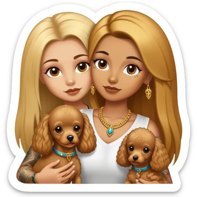 a  girl with glod  straight long hair and tattoos and (two) miniature poodles sticker