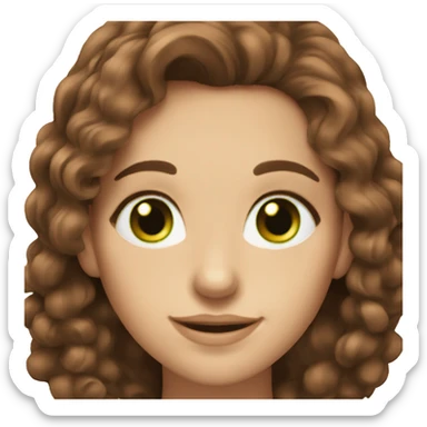 A gorgeous woman with beautiful brown hair and green eyes, fair skin and a smile sticker