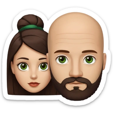 Man beard bald white dark green eyes, woman medium hair brown brown eyed latina they have different eye color man dark green woman dark brown sticker