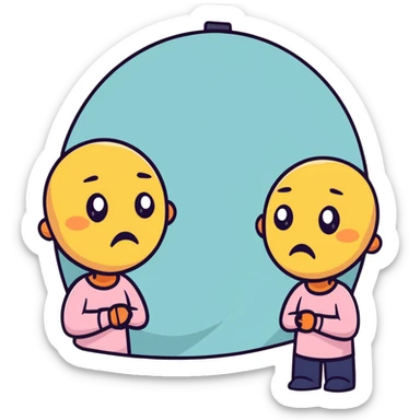 Cartoon face looking frustrated at mirror with hyperpigmentation spots sticker
