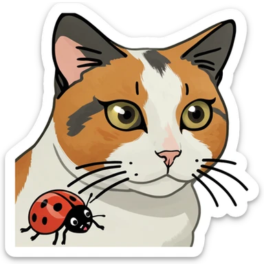 Calico cat with ladybug  sticker