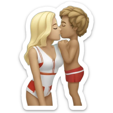 at the beach young metis man and white woman kiss love sticker