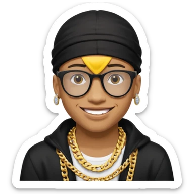 lightskin man with a black durag,a cuban link chain,glasses, and smiley diamond grillz sticker
